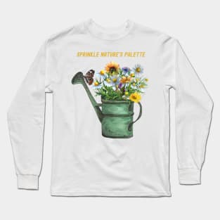 Sprinkle Nature's Palette Wildflowers in a Watering Can Butterfly Long Sleeve T-Shirt